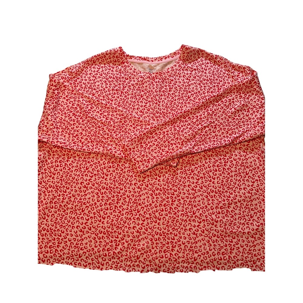 Cabana by‎ Crown Ivy Womens 1X Pink Red Leopard Print Long Sleeve Top Shirt